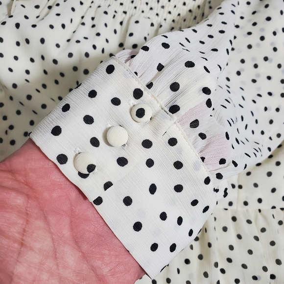 Madewell Smocked Ruffle-Shoulder Midi Dress in Inkbrush Dots Size M - Picture 10 of 15